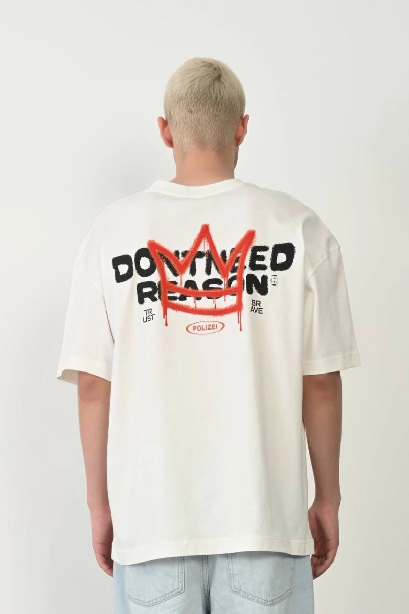 Erkek Kısa Kol Yazlık Tişört Bisiklet Yaka Baskılı Oversize T-Shirt - Beyaz