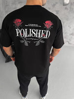 Erkek Kısa Kol Yazlık Tişört Bisiklet Yaka Baskılı Oversize T-Shirt - Siyah