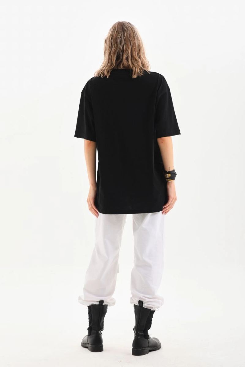 Kadın Düz  Kısa kol Penye T-shirt - Siyah