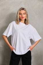 Kadın Düz  Kısa kol Penye T-shirt - Beyaz