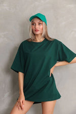 Kadın Düz  Kısa kol Penye T-shirt- Yeşil