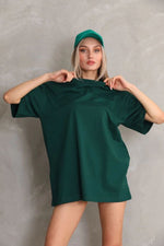 Kadın Düz  Kısa kol Penye T-shirt- Yeşil