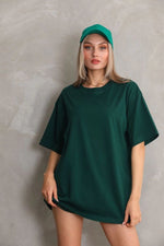 Kadın Düz  Kısa kol Penye T-shirt- Yeşil