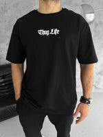 Erkek Kısa Kol Yazlık Tişört Bisiklet Yaka Baskılı Oversize T-Shirt - Siyah