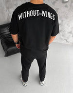 Erkek Kısa Kol Yazlık Tişört Bisiklet Yaka Baskılı Oversize T-Shirt - Siyah