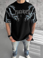 ERKEK Bisiklet Yaka Yıldırım Baskılı  Kısa kol T-Shirt-Siyah