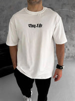 Erkek Kısa Kol Yazlık Tişört Bisiklet Yaka Baskılı Oversize T-Shirt - Beyaz