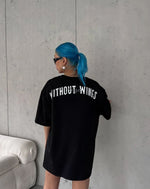 Kadın Kısa Kol Yazlık Tişört Bisiklet Yaka Baskılı Oversize T-Shirt -  Siyah