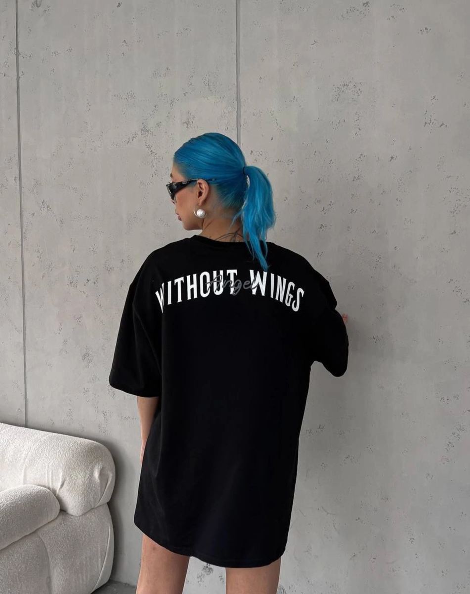 Kadın Kısa Kol Yazlık Tişört Bisiklet Yaka Baskılı Oversize T-Shirt -  Siyah