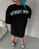 Kadın Kısa Kol Yazlık Tişört Bisiklet Yaka Baskılı Oversize T-Shirt -  Siyah