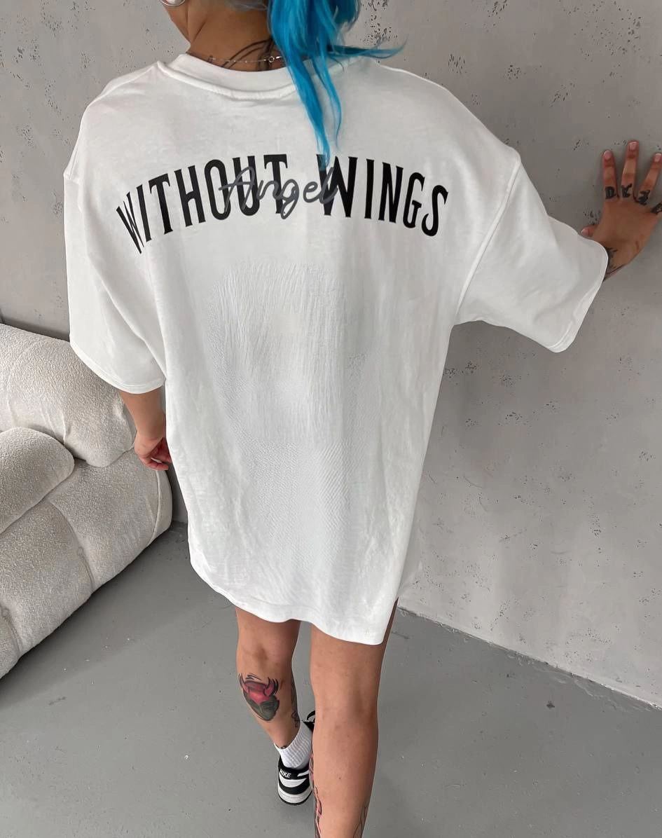 Kadın Kısa Kol Yazlık Tişört Bisiklet Yaka Baskılı Oversize T-Shirt - Beyaz