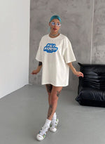 Kadın Kısa Kol Yazlık Tişört Bisiklet Yaka Baskılı Oversize T-Shirt - Beyaz