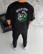 Erkek Kısa Kol Tişört Bisiklet Yaka W Wildone Baskılı T-Shirt - Siyah