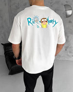 Erkek Kısa Kol Tişört Bisiklet Yaka RİCK AND MORTY Baskılı T-Shirt - Beyaz