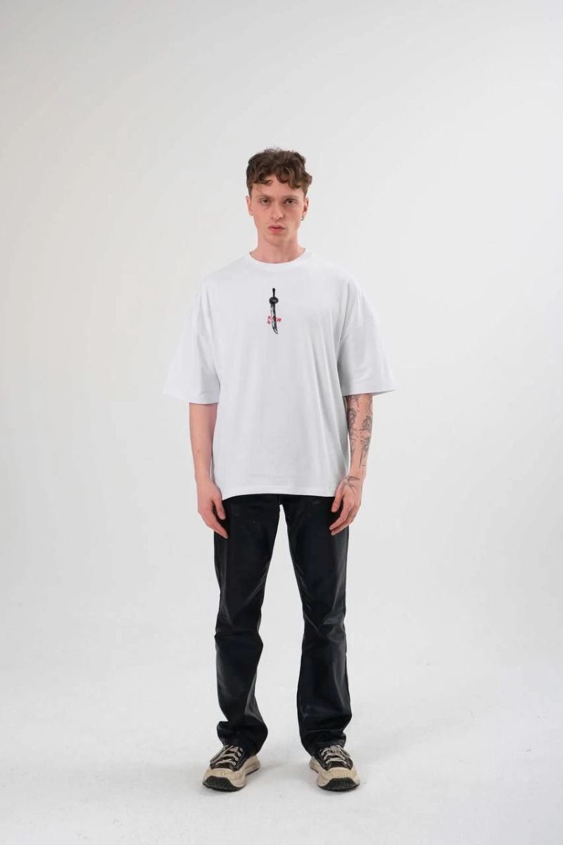 Erkek Baskılı T-Shirt Kısa Kol Bisiklet Yaka Regular Fit Rahat Kalıp Günlük Tişört - Beyaz