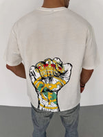 Erkek Kısa Kol Yazlık Tişört Bisiklet Yaka Baskılı Oversize T-Shirt - Beyaz