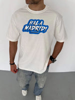 Erkek Kısa Kol Yazlık Tişört Bisiklet Yaka Baskılı Oversize T-Shirt - Beyaz