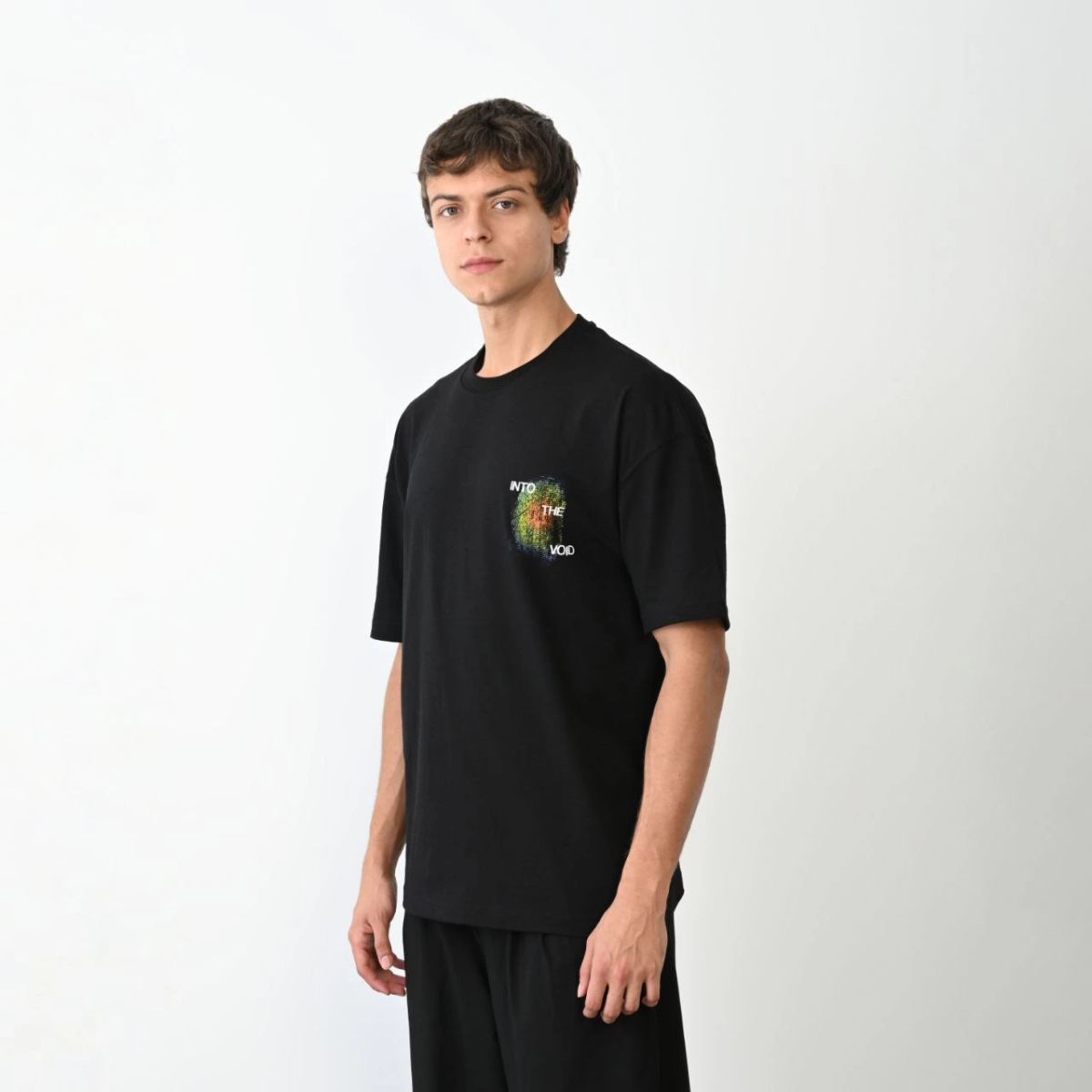 Erkek Kısa Kol Yazlık Tişört Bisiklet Yaka Baskılı Oversize T-Shirt - Siyah