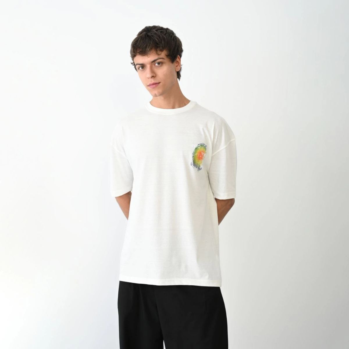 Erkek Kısa Kol Yazlık Tişört Bisiklet Yaka Baskılı Oversize T-Shirt - Beyaz
