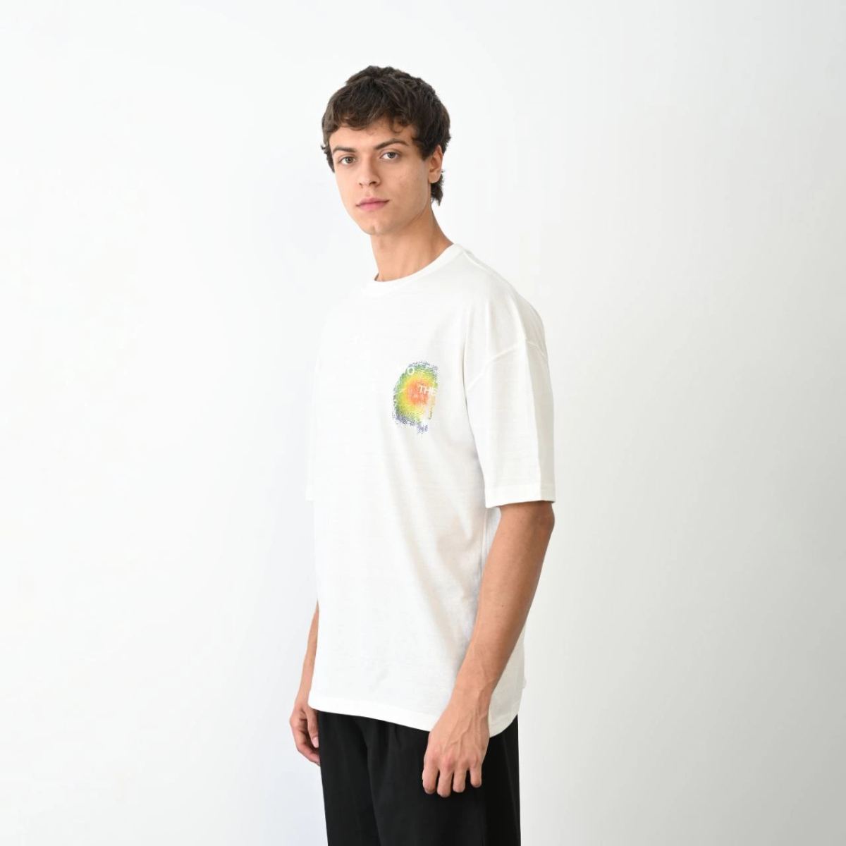 Erkek Kısa Kol Yazlık Tişört Bisiklet Yaka Baskılı Oversize T-Shirt - Beyaz