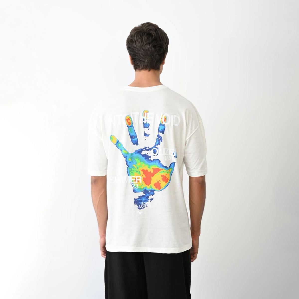 Erkek Kısa Kol Yazlık Tişört Bisiklet Yaka Baskılı Oversize T-Shirt - Beyaz