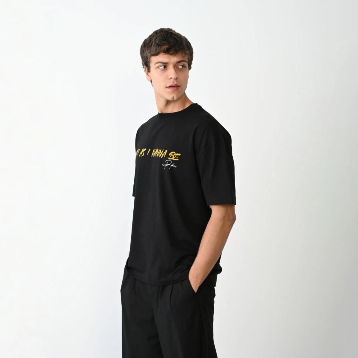 Erkek Baskılı T-Shirt Kısa Kol Bisiklet Yaka Regular Fit Rahat Kalıp Günlük Tişört - Siyah
