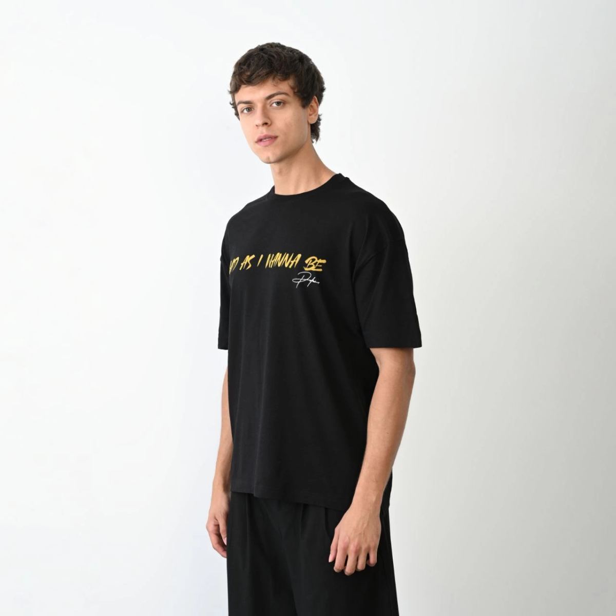 Erkek Baskılı T-Shirt Kısa Kol Bisiklet Yaka Regular Fit Rahat Kalıp Günlük Tişört - Siyah