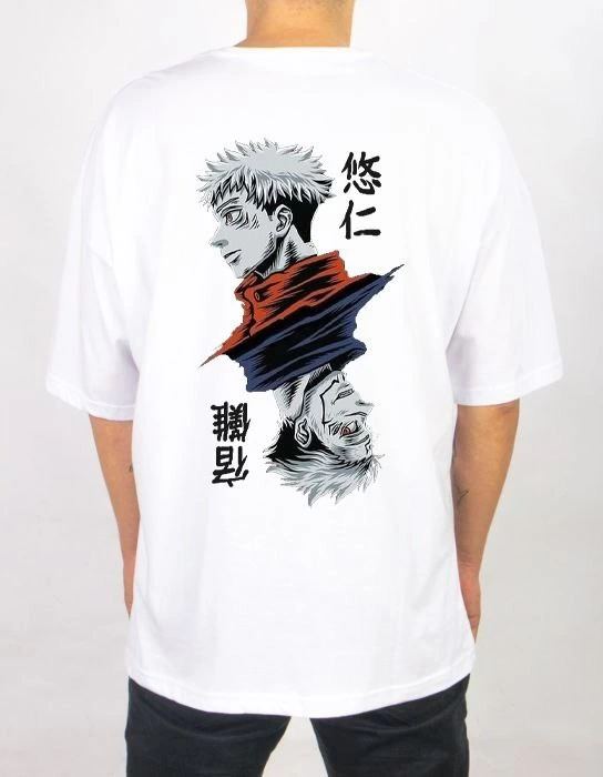 Erkek Kısa Kol Yazlık Tişört Bisiklet Yaka Baskılı Oversize T-Shirt - Beyaz