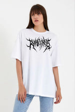 Kadın Baskılı T-Shirt Kısa Kol Bisiklet Yaka Oversize Rahat Kalıp Günlük Tişört   - Beyaz