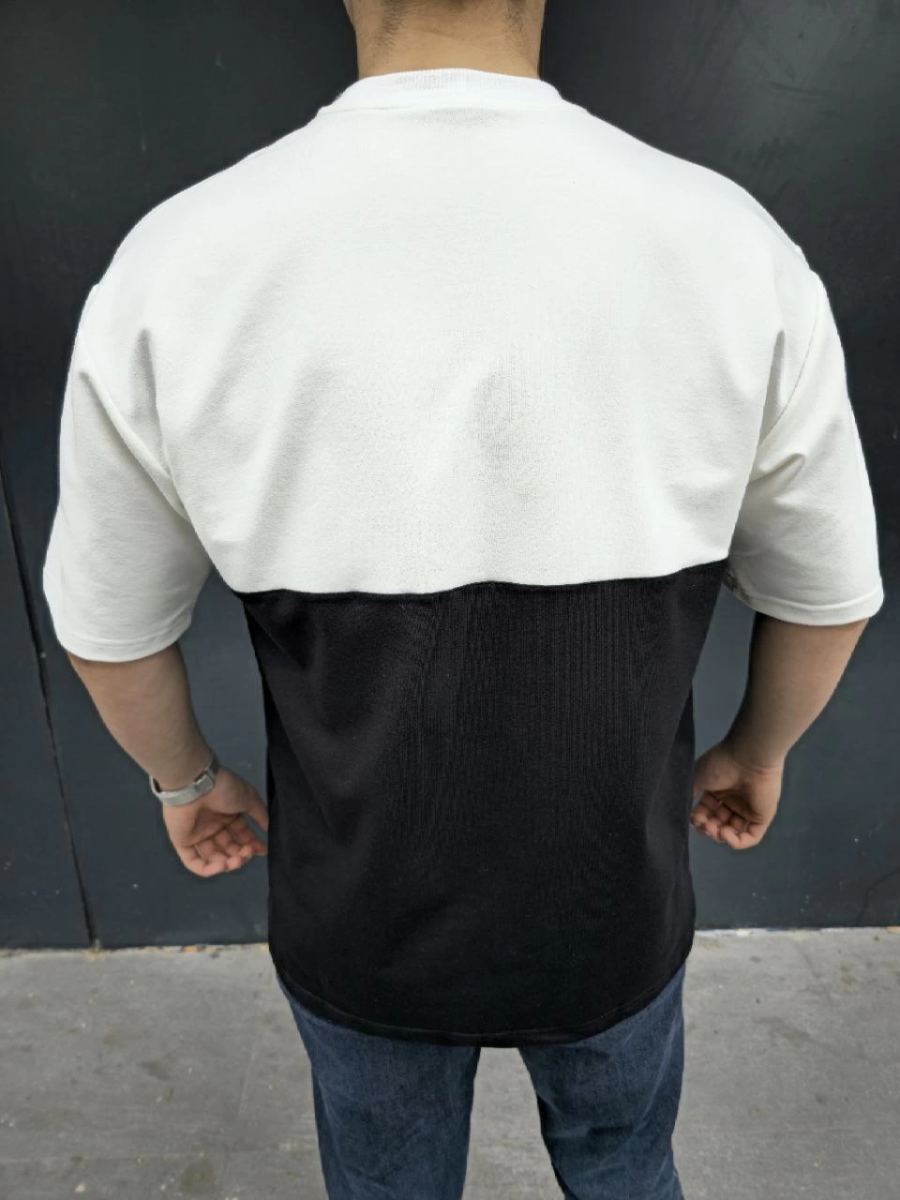 Erkek Kısa Kol Yazlık Tişört Torba Cepli Parçalı T-Shirt - Siyah