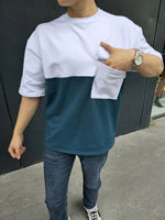 Erkek Kısa Kol Yazlık Tişört Torba Cepli Parçalı T-Shirt - Lacivert