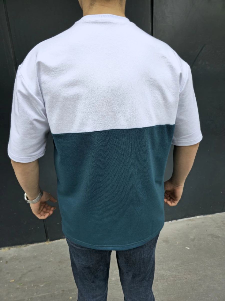 Erkek Kısa Kol Yazlık Tişört Torba Cepli Parçalı T-Shirt - Lacivert