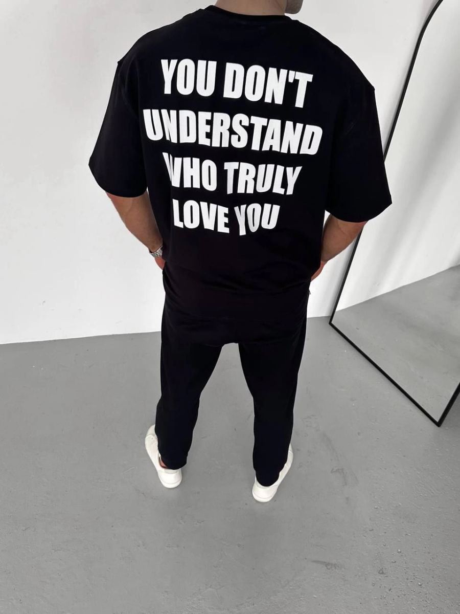 Erkek Baskılı T-Shirt Kısa Kol Bisiklet Yaka Regular Fit Rahat Kalıp Günlük Tişört - Siyah