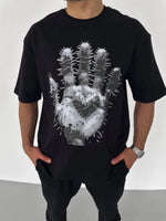 Erkek Baskılı T-Shirt Kısa Kol Bisiklet Yaka Regular Fit Rahat Kalıp Günlük Tişört - Siyah