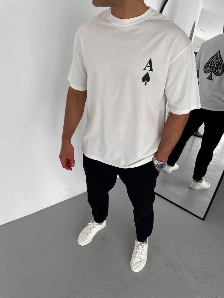 Erkek Baskılı T-Shirt Kısa Kol Bisiklet Yaka Regular Fit Rahat Kalıp Günlük Tişört - Beyaz
