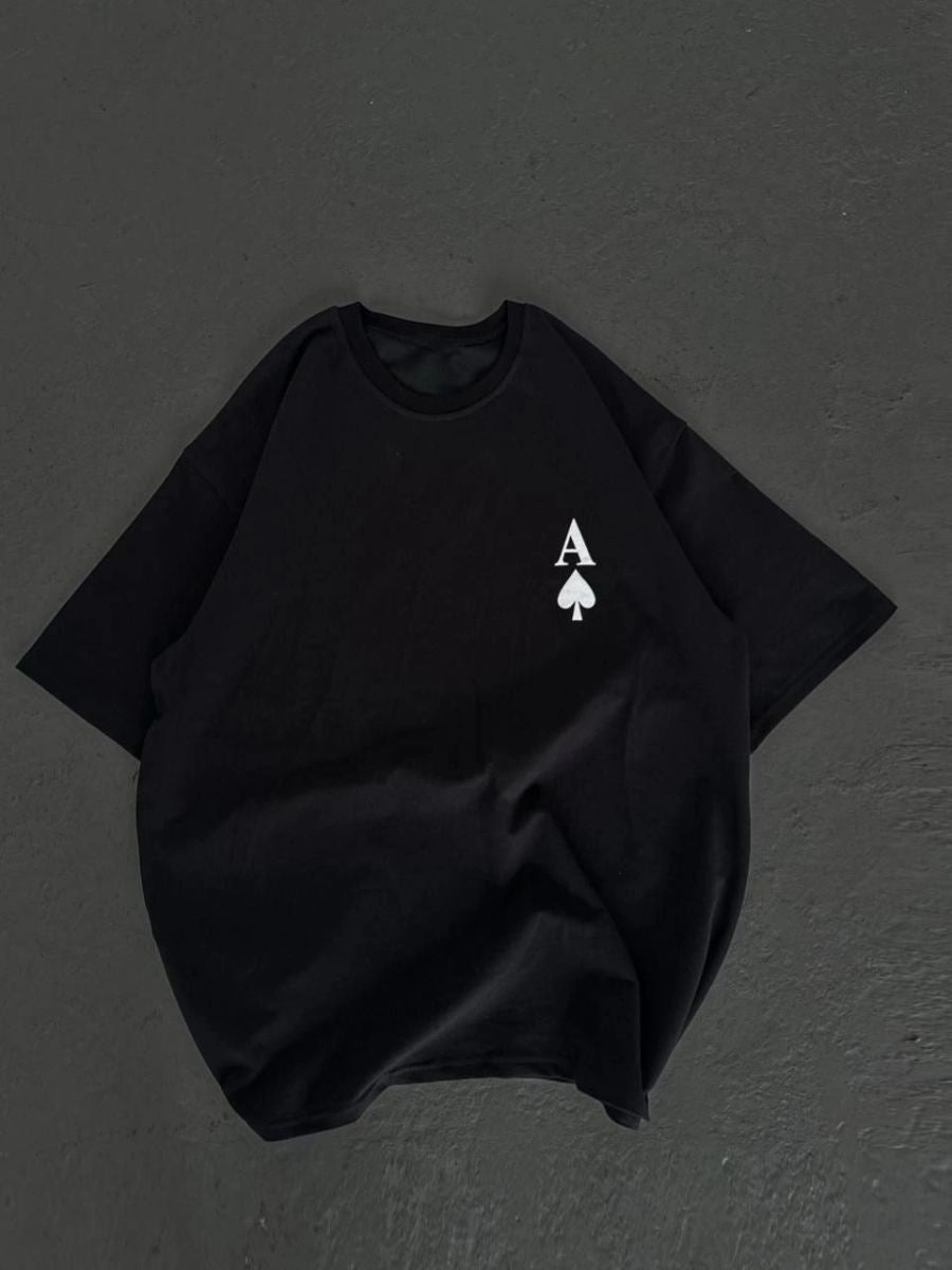 Kadın Baskılı T-Shirt Kısa Kol Bisiklet Yaka Oversize Rahat Kalıp Günlük Tişört - Siyah