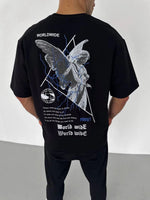 Erkek Baskılı T-Shirt Kısa Kol Bisiklet Yaka Regular Fit Rahat Kalıp Günlük Tişört - Siyah