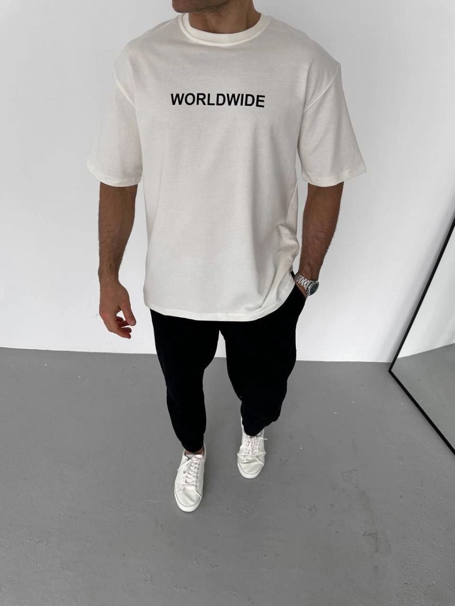 Erkek Yazlık Baskılı Tişört Bisiklet Yaka Kısa Kol Regular Fit T-Shirt - Beyaz