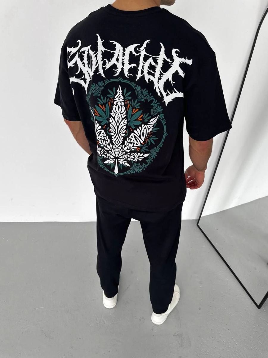 Erkek Baskılı T-Shirt Kısa Kol Bisiklet Yaka Regular Fit Rahat Kalıp Günlük Tişört - Siyah