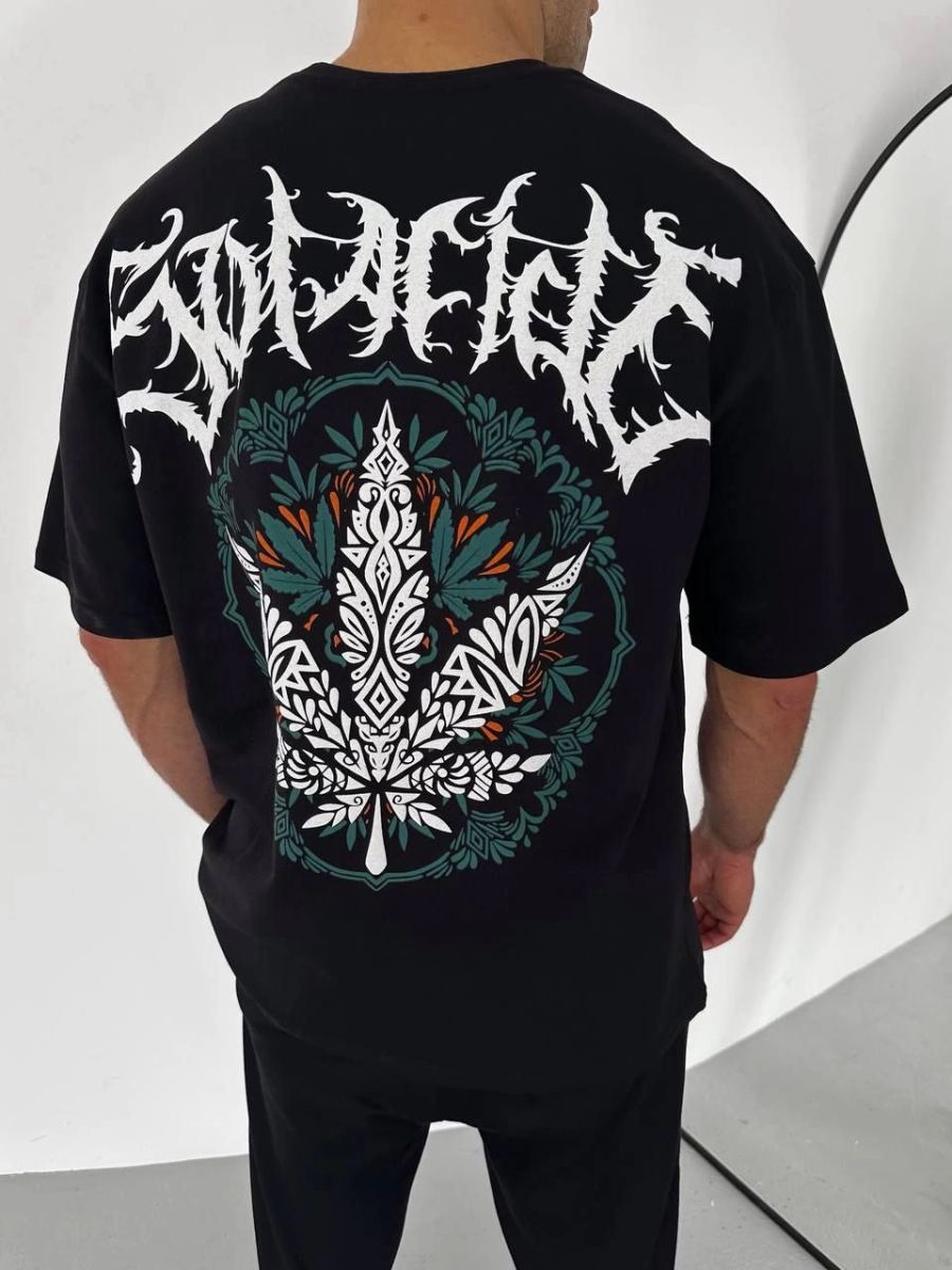 Erkek Baskılı T-Shirt Kısa Kol Bisiklet Yaka Regular Fit Rahat Kalıp Günlük Tişört - Siyah