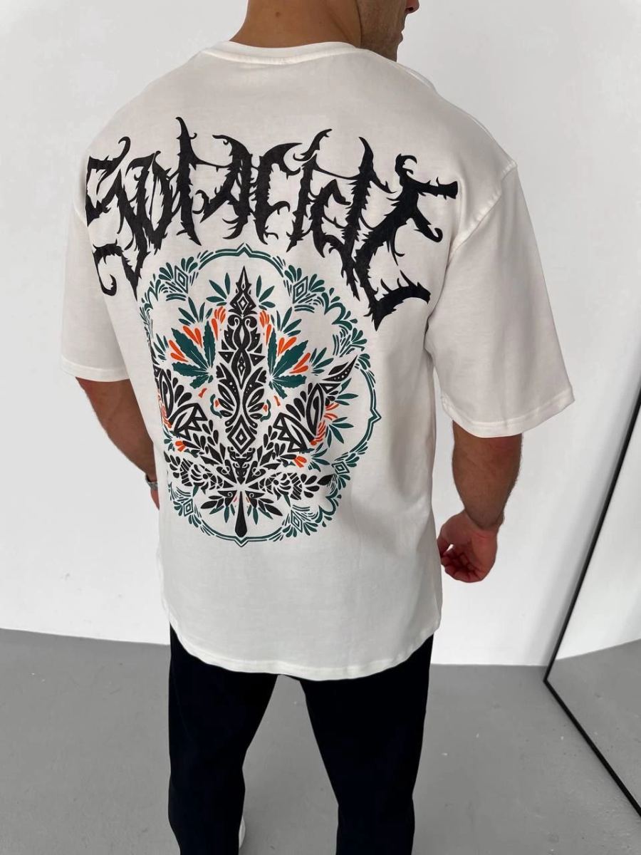 Erkek Baskılı T-Shirt Kısa Kol Bisiklet Yaka Regular Fit Rahat Kalıp Günlük Tişört - Beyaz