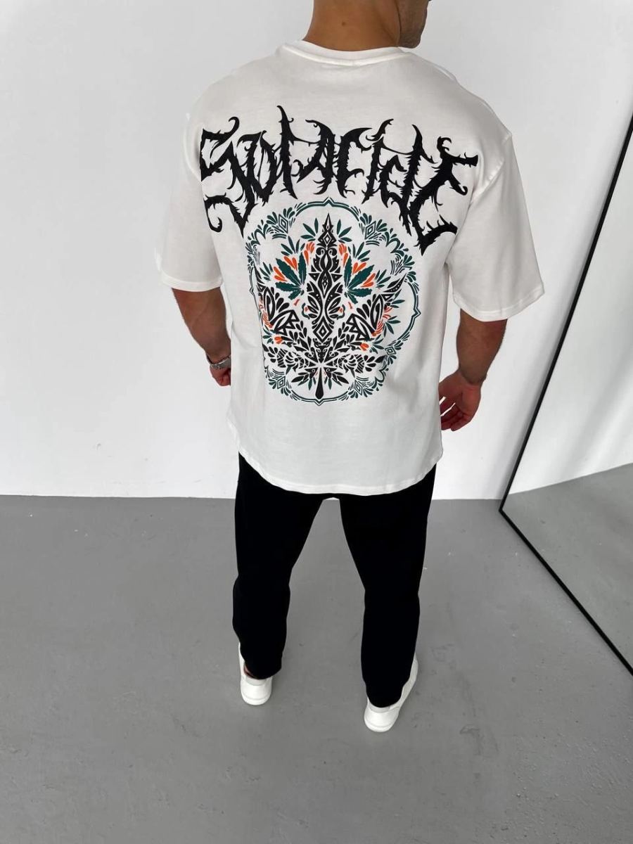 Erkek Baskılı T-Shirt Kısa Kol Bisiklet Yaka Regular Fit Rahat Kalıp Günlük Tişört - Beyaz