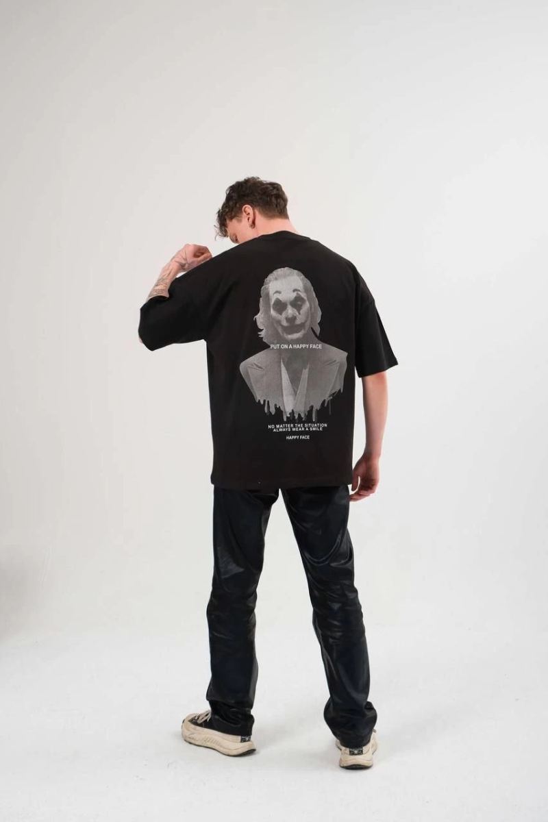 Kadın Baskılı T-Shirt Kısa Kol Bisiklet Yaka Oversize Rahat Kalıp Günlük Tişört   - Siyah