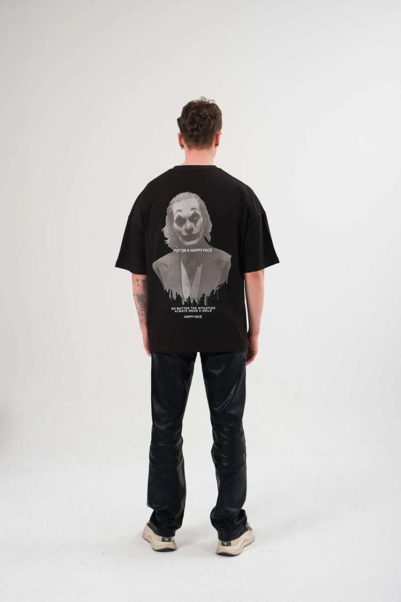 Kadın Baskılı T-Shirt Kısa Kol Bisiklet Yaka Oversize Rahat Kalıp Günlük Tişört   - Siyah