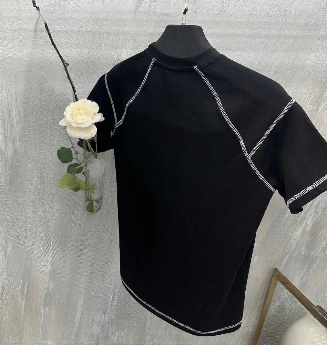 Erkek Tişört Karoyaka Dikişli Oversize T-Shirt - Siyah