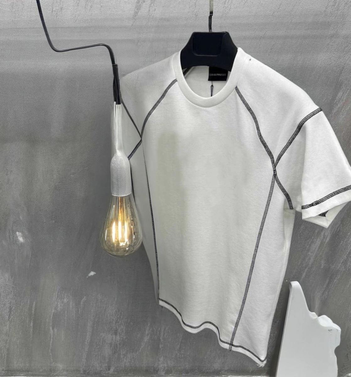 Erkek Tişört Karoyaka Dikişli Oversize T-Shirt - Beyaz