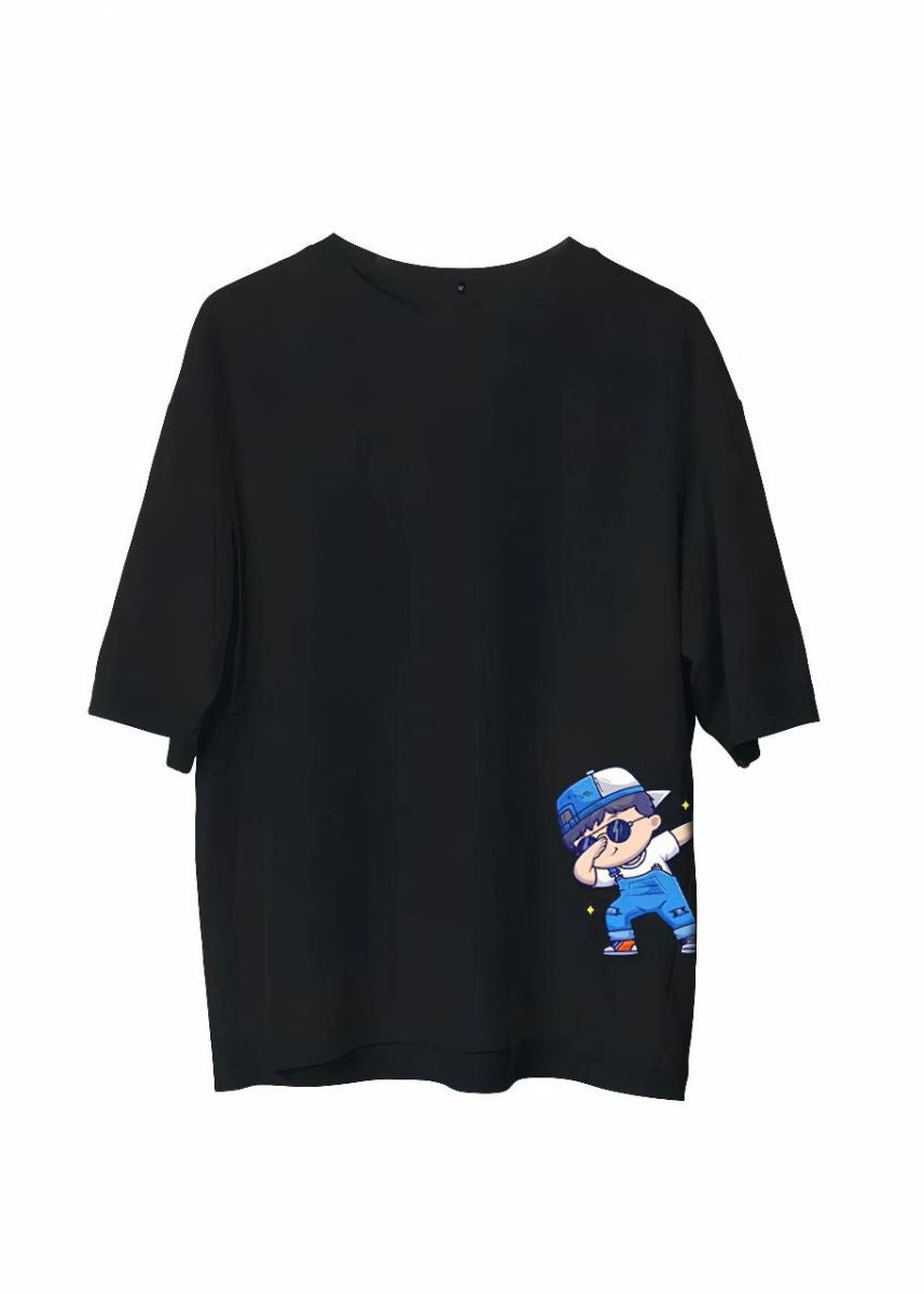 Erkek Baskılı T-Shirt Kısa Kol Bisiklet Yaka Regular Fit Rahat Kalıp Günlük Tişört - Siyah