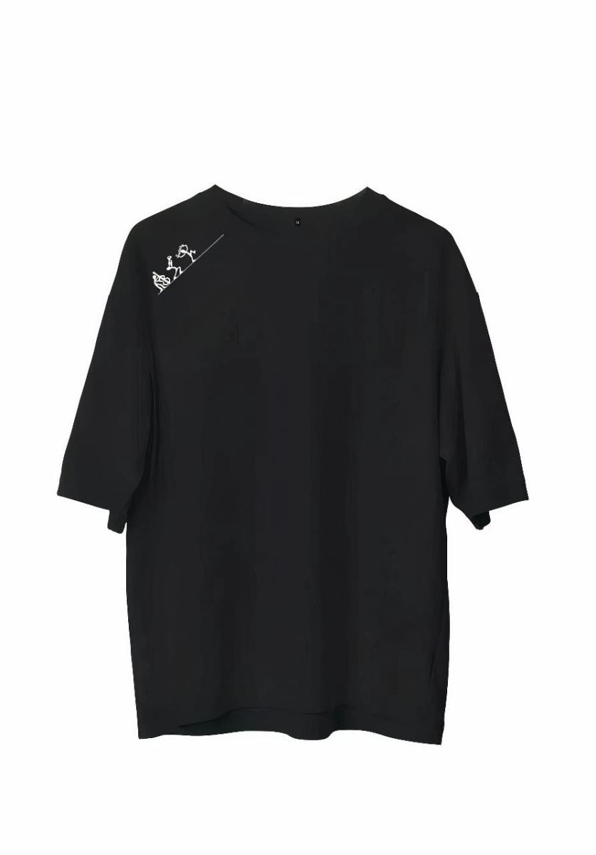 Erkek Baskılı T-Shirt Kısa Kol Bisiklet Yaka Regular Fit Rahat Kalıp Günlük Tişört - Siyah