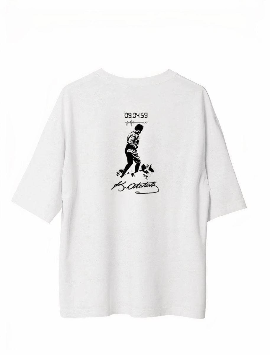 Erkek Kısa Kol Tişört Bisiklet Yaka ATATÜRK Baskılı T-Shirt -  Beyaz