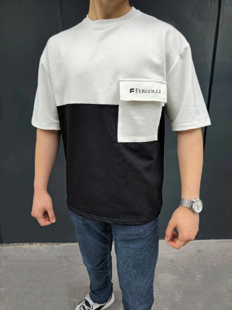 ERKEK Tişört Torba Cepli Parçalı Kısa Kol T-Shirt - Siyah